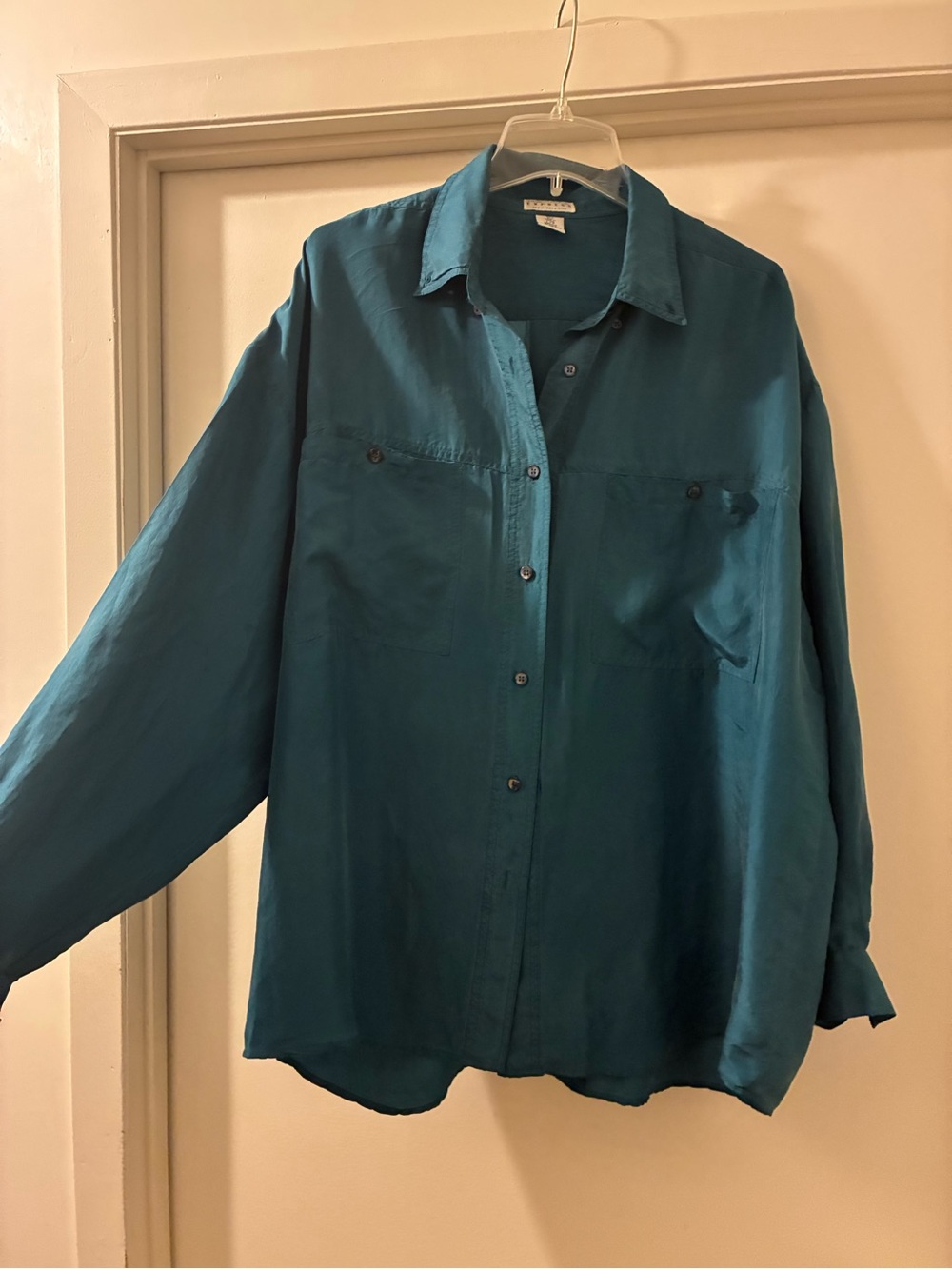 Vintage 100% Silk Relaxed Teal Button-Up Blouse -Compagnie International Express